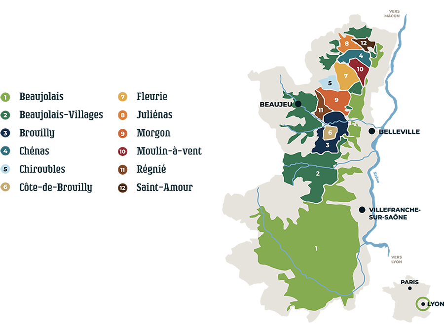beaujolais carte 12 appellations